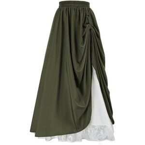 Maxi Long Skirt Double Layered Green